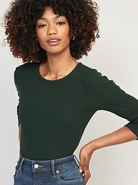 Plush Long-Sleeve Rib-Knit Slim-Fit T-Shirt for Women | Old Navy (US)
