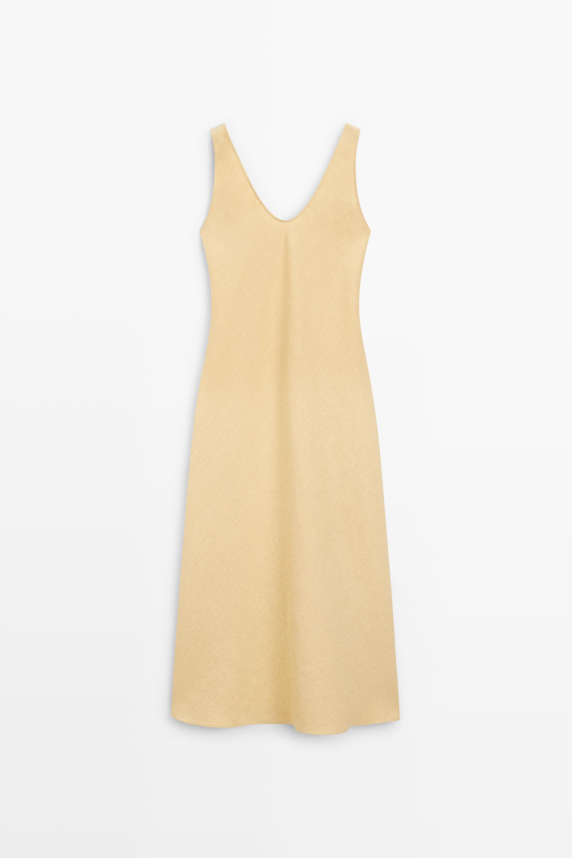 100% linen strappy midi dress | Massimo Dutti US