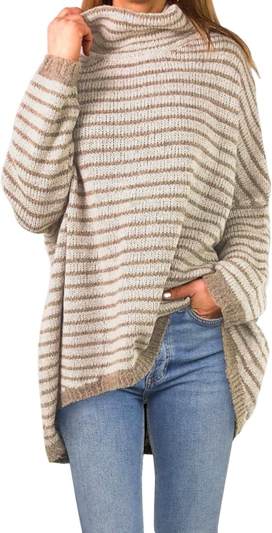 DOROSE Women's Long Sleeve Striped Sweaters Cowl Neck Oversize Knit Pullover Tops | Amazon (US)