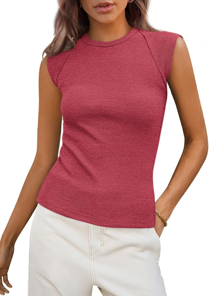 PRETTYGARDEN Women's Ribbed Tank Tops 2026 Summer Cap Sleeve Slim Fitted Knit Basic Casual Tee Sh... | Amazon (US)