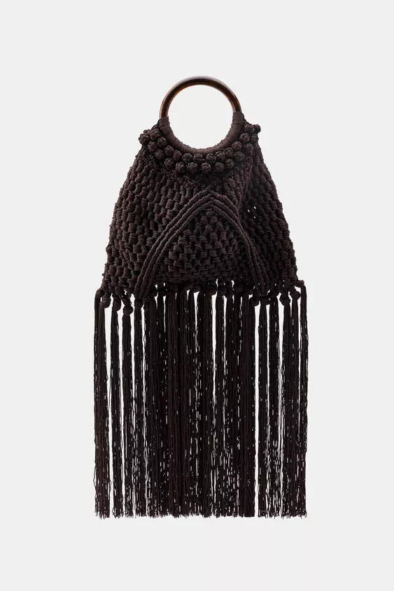 WOVEN KNOTTED FRINGE BAG | Zara US