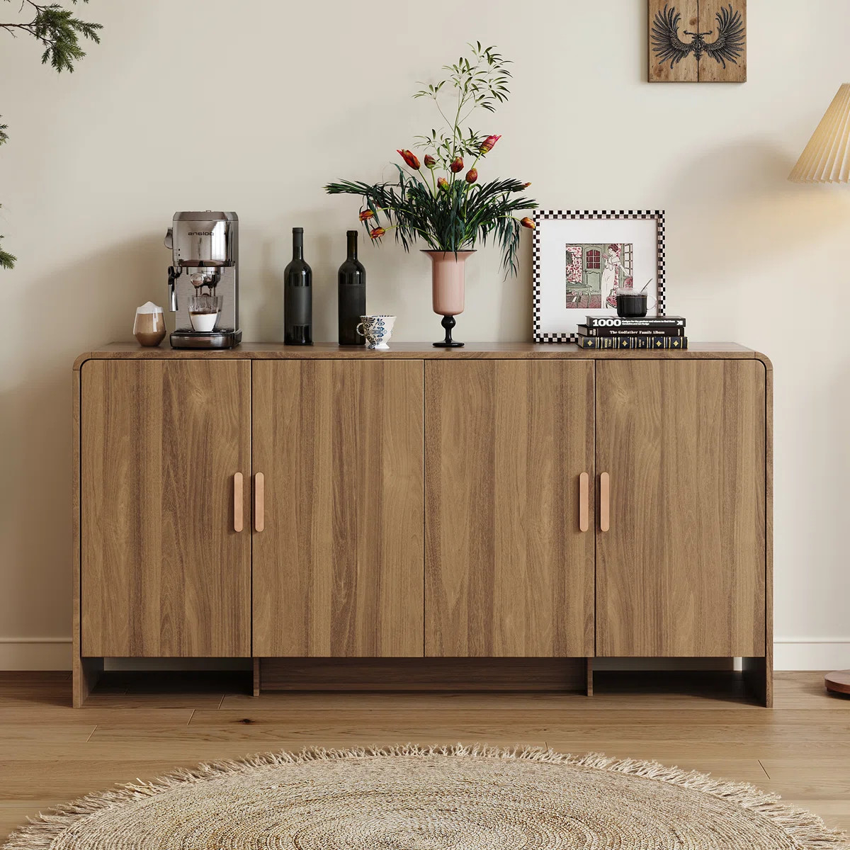 60” Sideboard Curved Cabinet With 4 Doors | Wayfair North America