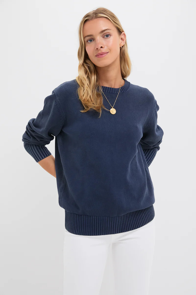 Navy Stone Washed Cotton Anne Crewneck Sweater | Tuckernuck (US)