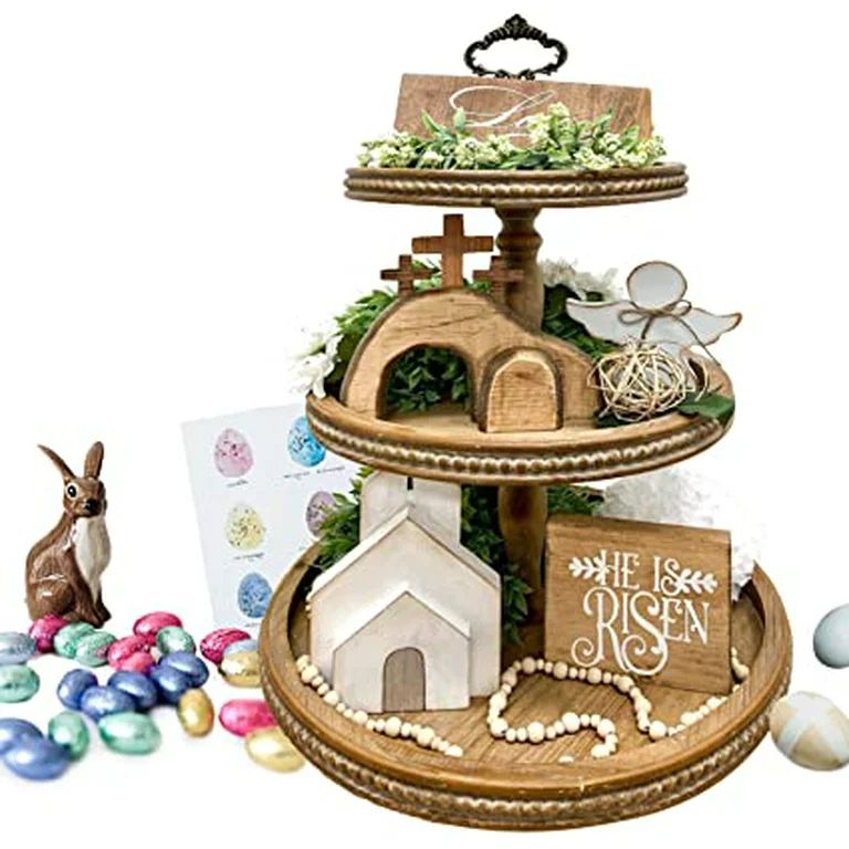 Jesus Tomb-Easter Tray Bundle Kit, Wooden Easter Jesus Sign Tiered Tray Decorations Farmhouse Rus... | Walmart (US)
