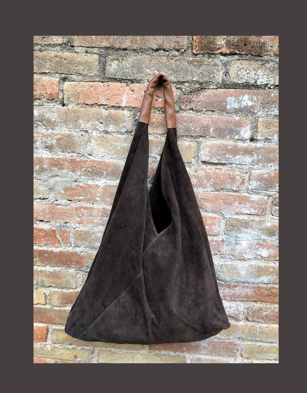 Slouch Leather Bag in Dark Brown Suede. Genuine Leather Shoulder Bag. Origami Bag Camel Brown Lea... | Etsy (US)