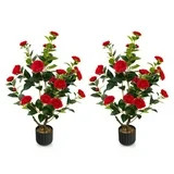 Spaco 38 inch Artificial Camellia Tree, Faux Flower Plant in Cement Pot 2 Pack, Artificial Plant ... | Walmart (US)