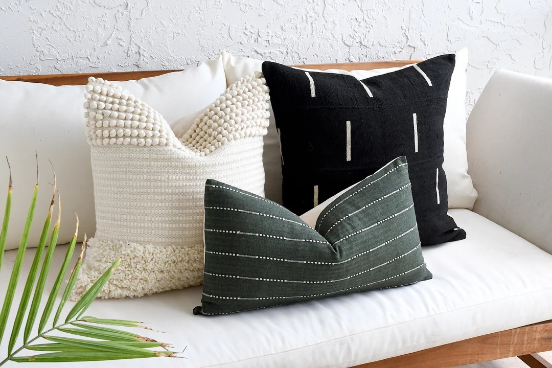 Boho Pillow Cover Combination, Sofa Set, Olive Green Lumbar, Tufted 20x20 Throw, Black Handmade M... | Etsy (US)