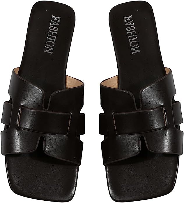 GORGLITTER Flat H-Band Slide Sandal Cut Out Comfort Slip on Shoes | Amazon (US)