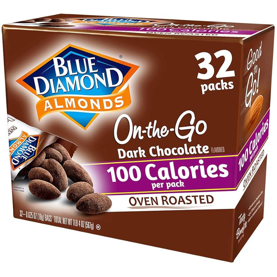 Blue Diamond Almonds Dark Chocolate Cocoa Dusted Snack Nuts, 100 Calorie Packs, (Pack of 1, 32 Co... | Amazon (US)