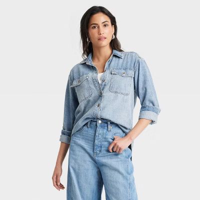 Women's Long Sleeve Oversized Button-Down Denim Shirt - Universal Thread™ Medium Wash | Target