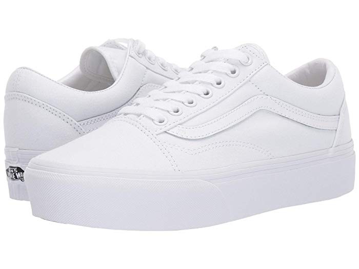 Vans Old Skool Platform (True White) Skate Shoes | Zappos