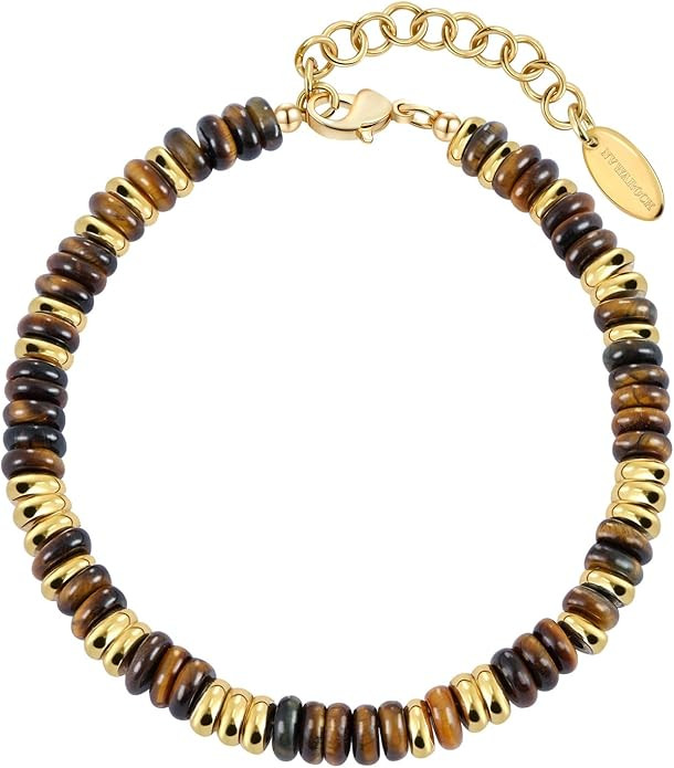 Beaded Bracelet for Women and Girl, Colorful Beach Boho Gems Bracelet 14K Gold Plated Stackable H... | Amazon (US)