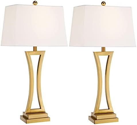 Maxax Contemporary Table Lamps Set of 2, Gold 30.75'' Tall Bedside Lamps with White Rectangular S... | Amazon (US)