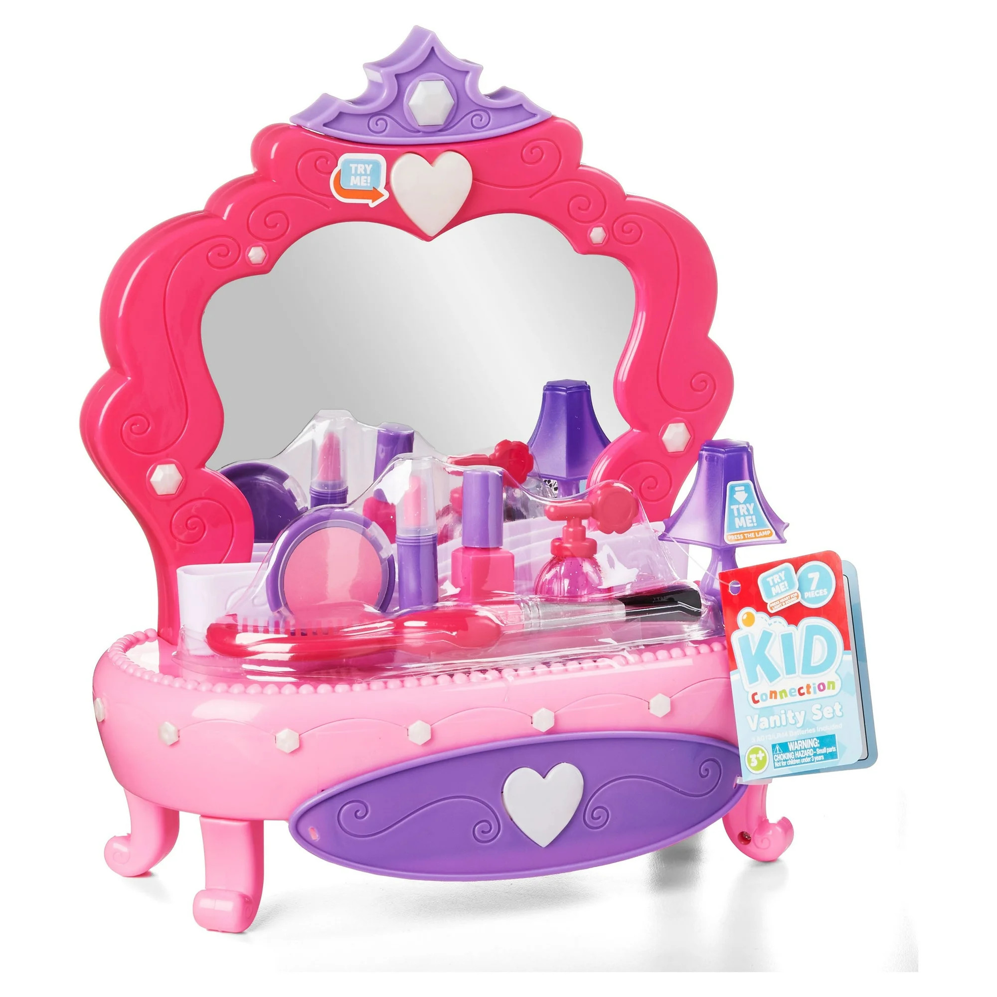 Kid Connection Light-Up Plastic Vanity Set with Storage Drawer, 7 Pieces, Baby and Toddler Toy | Walmart (US)