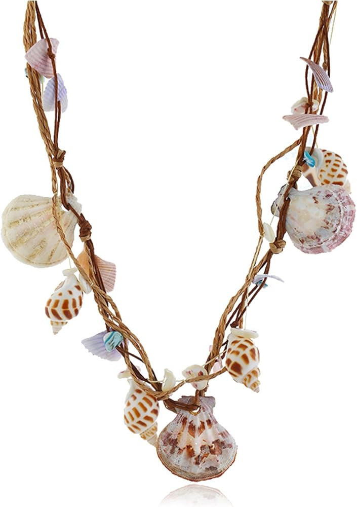 Boho Braided Rattan Shell Pendant necklace Summer Hawaiian Beach Jewelry Shell Conch Pendant Chok... | Amazon (US)