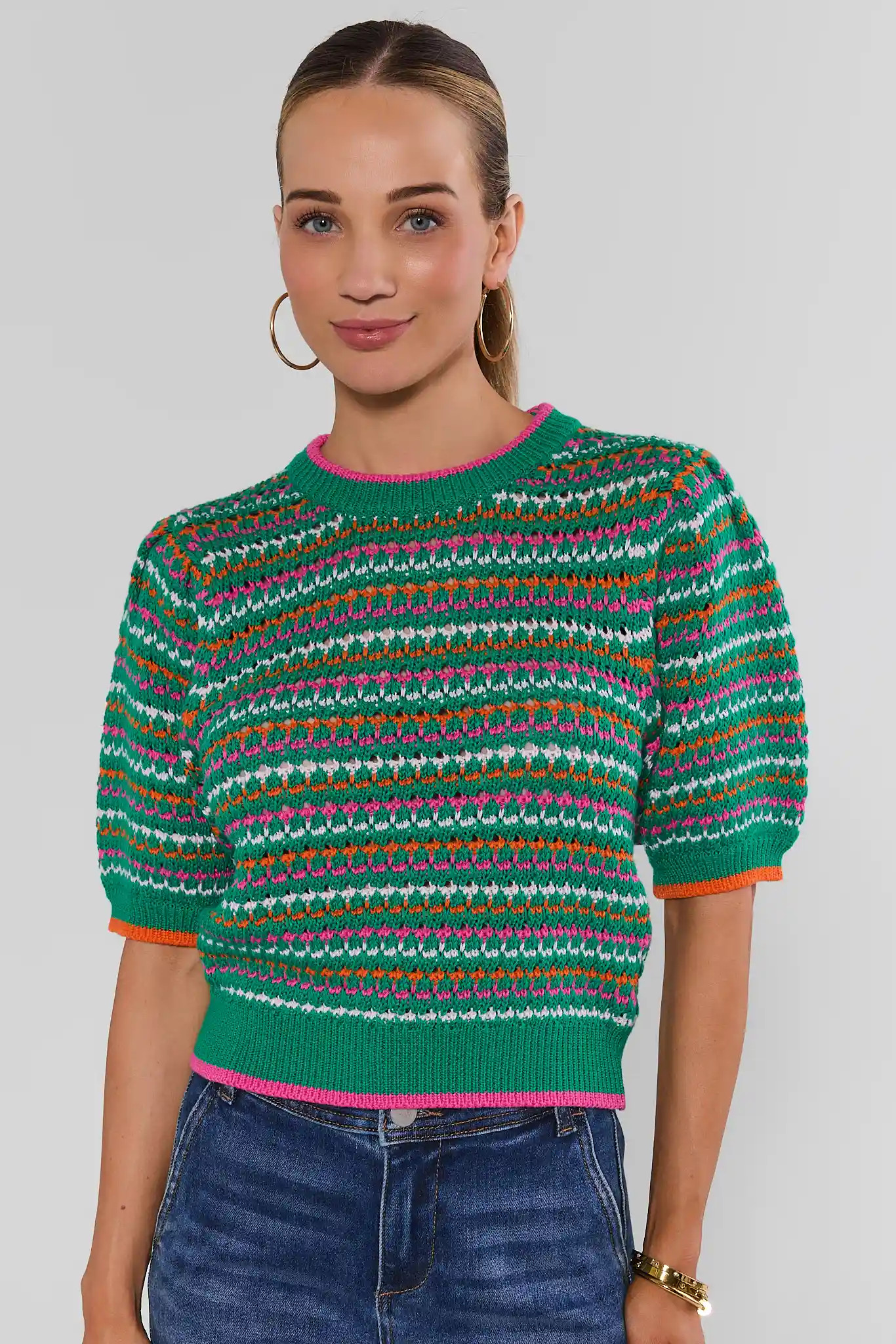 Georgie Green Striped Knit Top | Avara