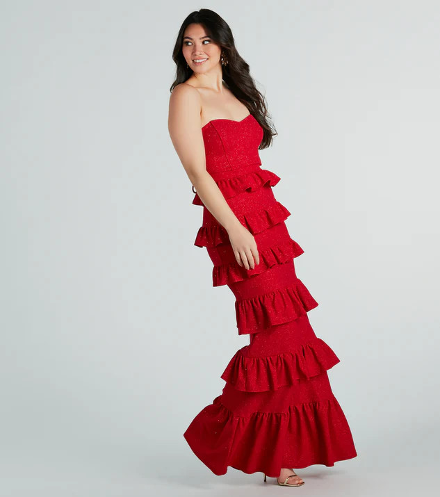 Bridget Formal Glitter Ruffled Long Dress | Windsor Stores