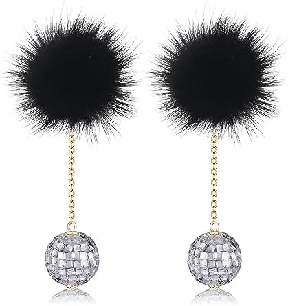 Hot Pink Earrings Disco Ball Earring for Women Pom Pom Dangle Earrings Reflective Mirrorball Earr... | Amazon (US)