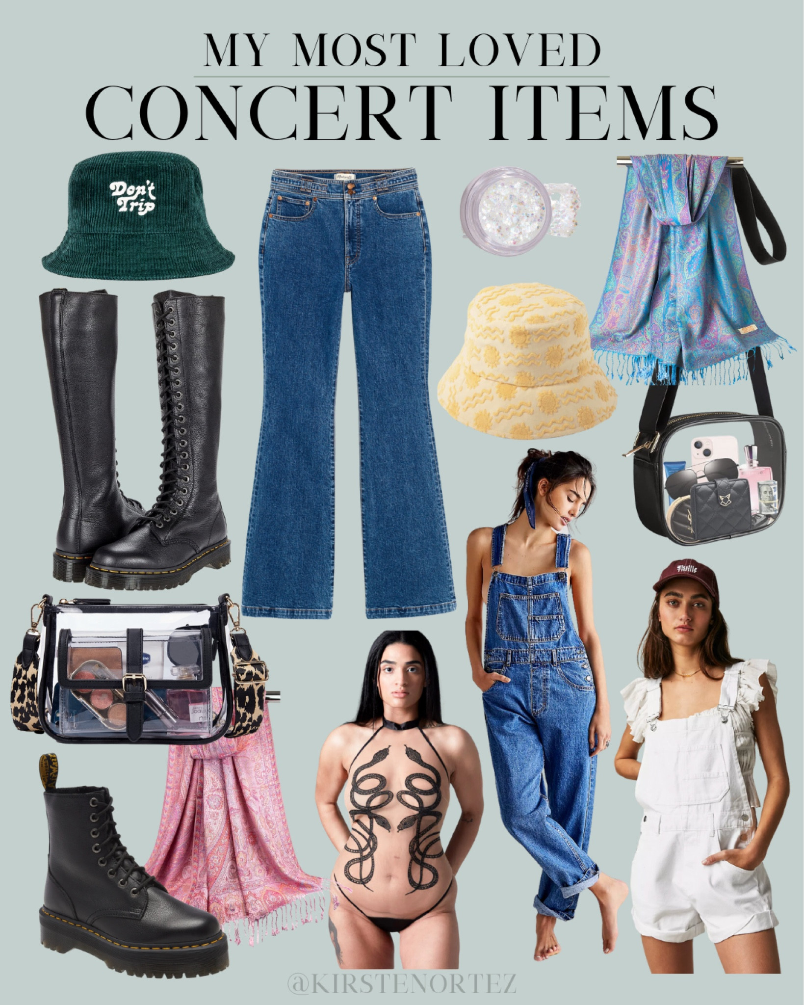 My favorite concert items, must have concert items, concert essentials, concert outfit ideas, concert bag, concert clothing, concert shoes, concert body glitter, concert hat, stadium approved bag, stadium bag, festival bag, rave pashmina, overalls, bucket hat, body glitter, festival essentials, festival outfit idea, festival must haves 

#LTKshoecrush #LTKFestival #LTKSeasonal