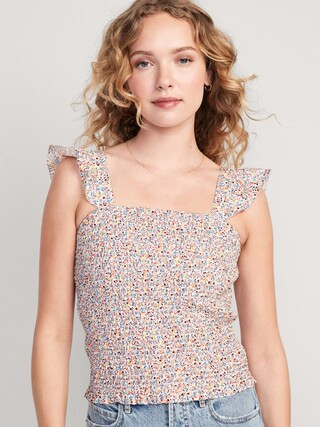 Fitted Ruffle-Trim Smocked Top for Women | Old Navy (US)