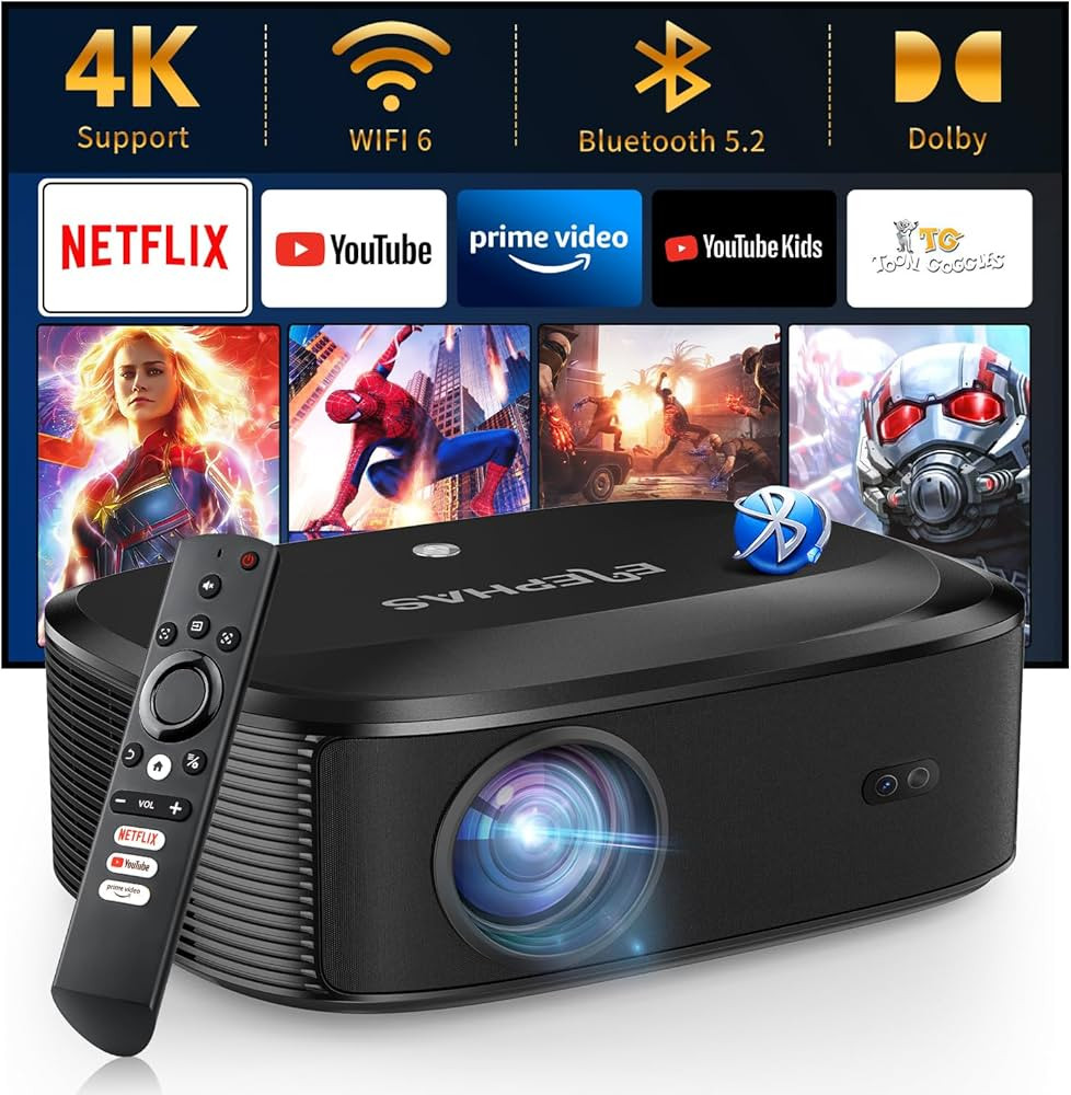 4K Projector with Wifi and Bluetooth, ELEPHAS Outdoor Movie Projector with NETFLIX/Prime Video/Yo... | Amazon (US)