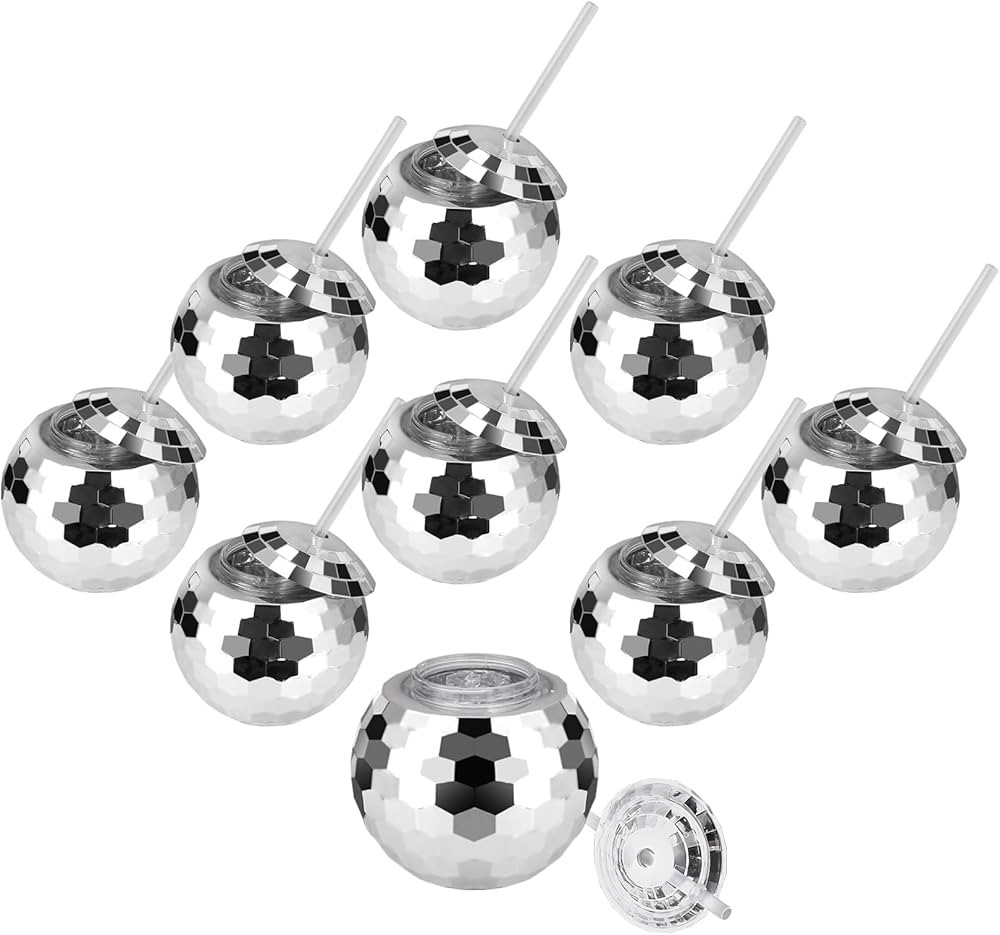 ktondic 9 Pack Disco Ball Cups, 20Oz Disco Party Cups with Straw and Lid, Reusable Disco Ball Tum... | Amazon (US)
