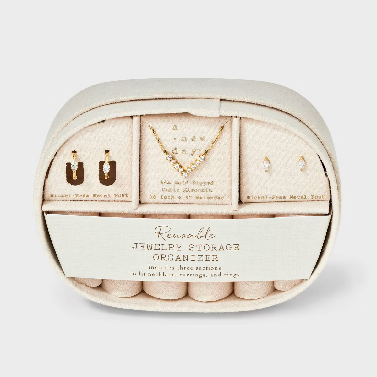 14K Gold Dipped Cubic Zirconia Necklace and Huggie Stud Earring Set 3pc - A New Day™ Gold | Target