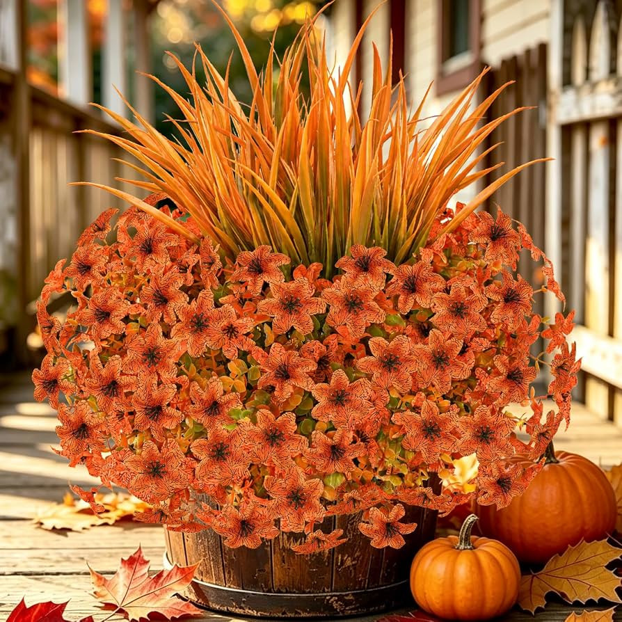 12 Bundles with 3 Lifelike Grass, UV Resistant Faux Flowers for Outdoor Planters, Porch, Patio & ... | Amazon (US)