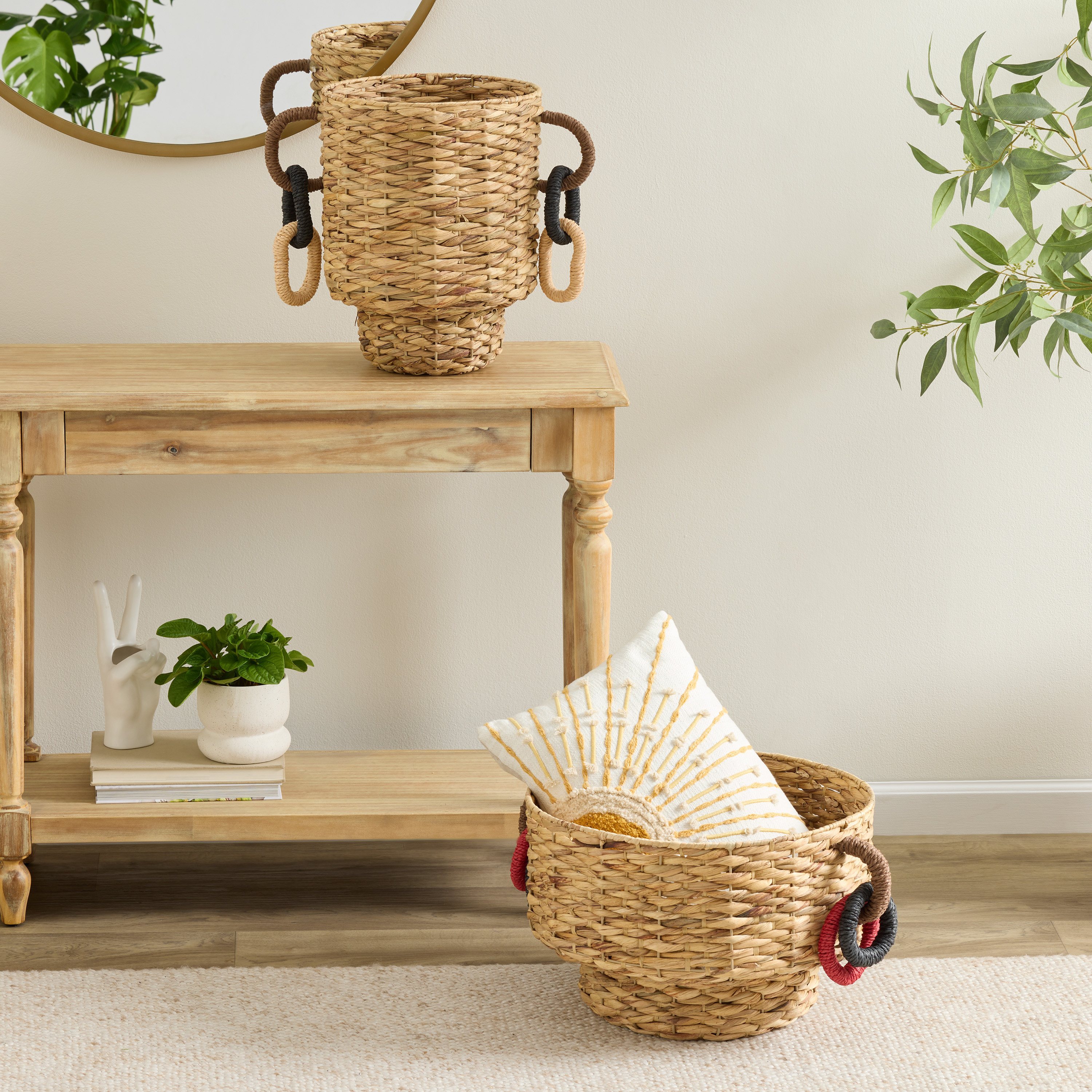 Natural Water Hyacinth Chain Handle Basket Collection | World Market