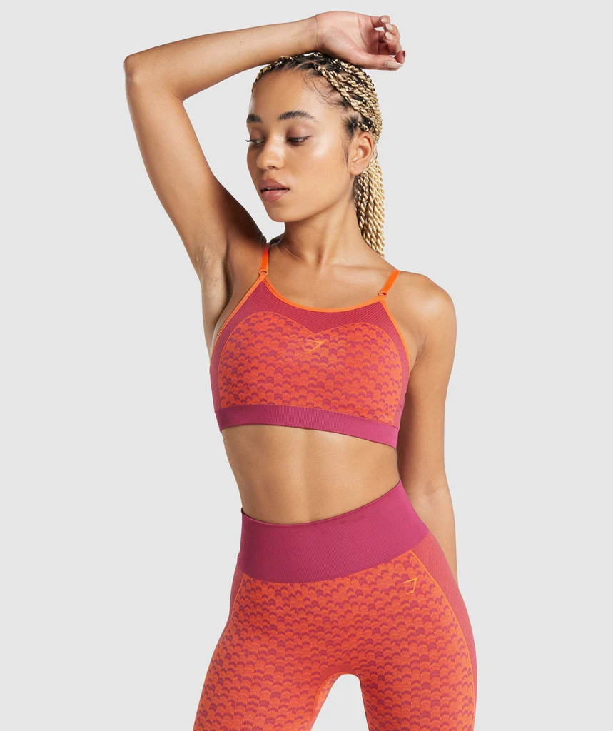 Gymshark WTFlex Seamless Strappy Sports Bra - Chevron | Pink | Gymshark (Global)