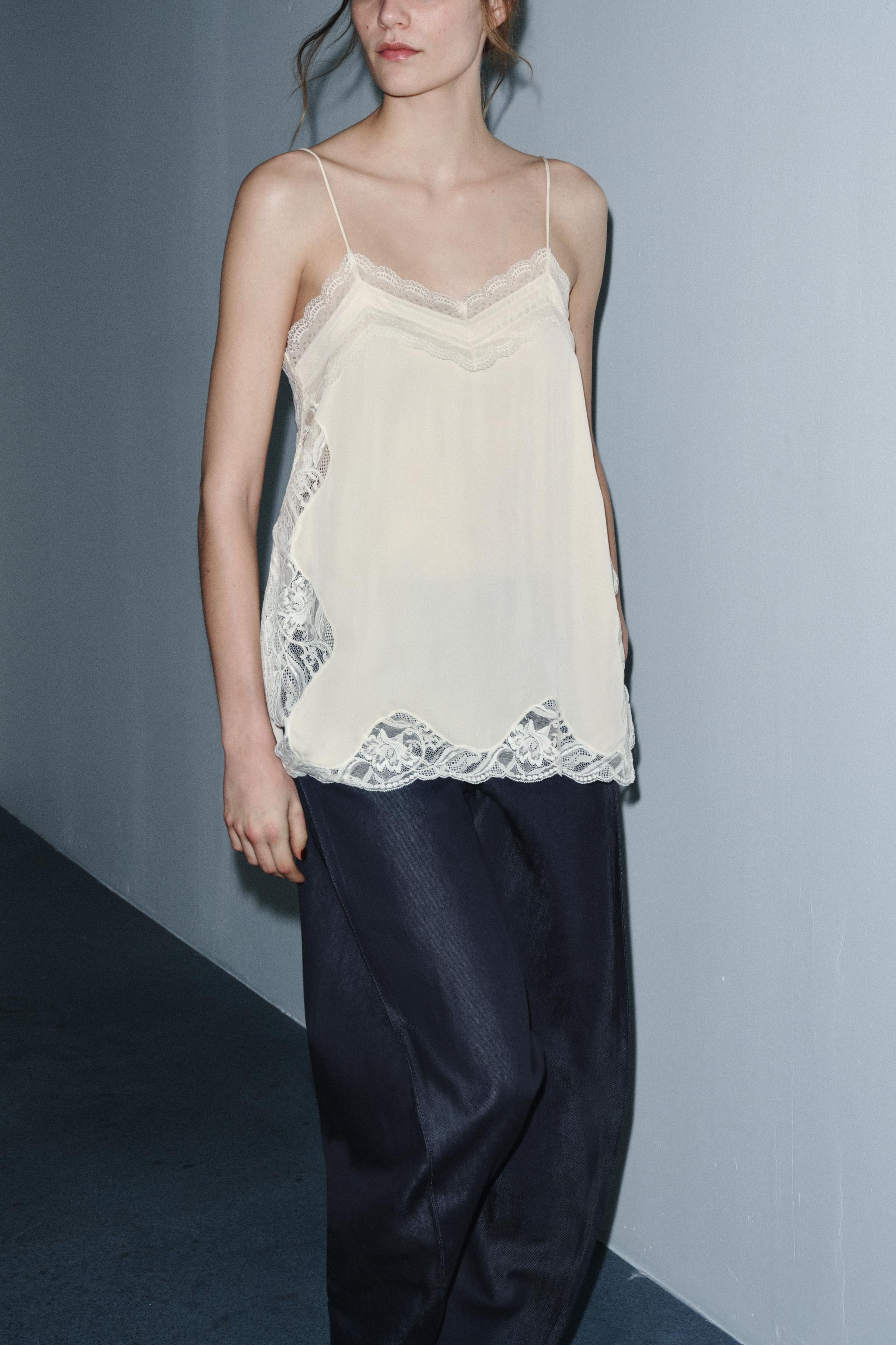 ZW COLLECTION LACE-TRIMMED CAMISOLE TOP | Zara UK