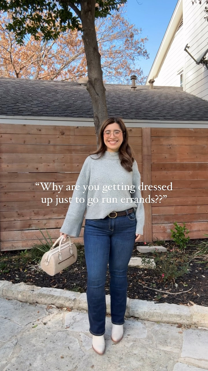 Size large in the sweater, 8 short in the jeans!

#LTKMidsize #LTKSeasonal #LTKFindsUnder50