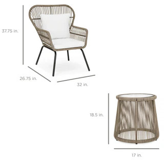 3-Piece Patio Wicker Conversation Bistro Set w/ 2 Chairs, Table, Cushions | Best Choice Products 