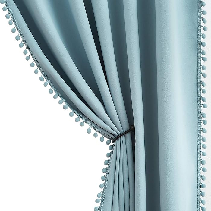 Treatmentex Blue Pompom Curtains for Bedroom Living Room 95 inch Triple Weave Half Blackout Windo... | Amazon (US)