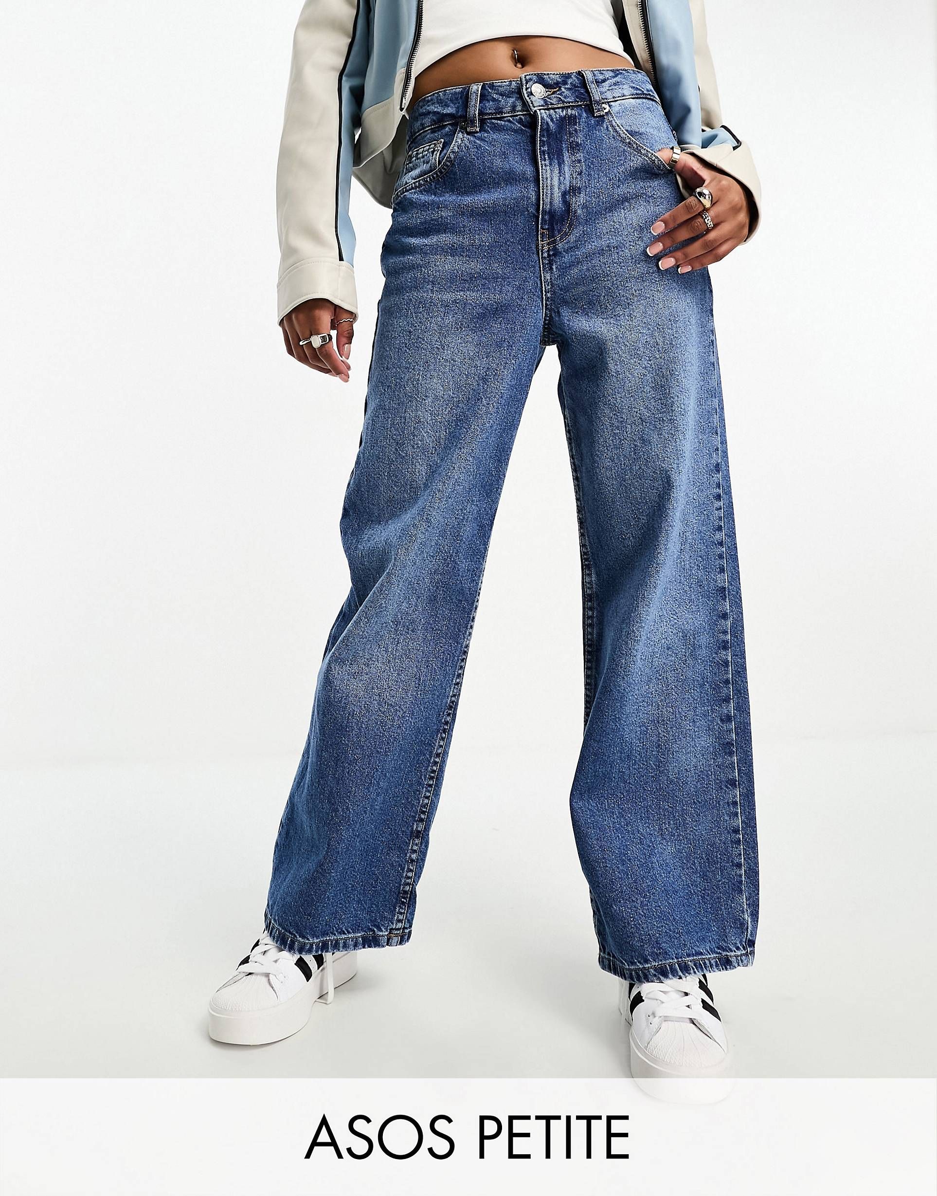 ASOS DESIGN Petite dad jeans in mid blue | ASOS (Global)