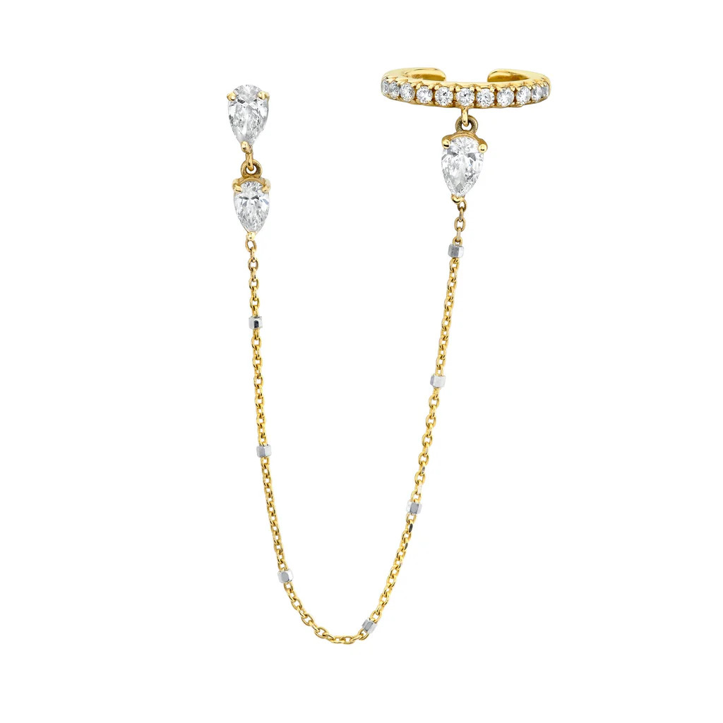 French Pave Ear Cuff with Triple Water Drop Diamond Twinkle Earring | Logan Hollowell