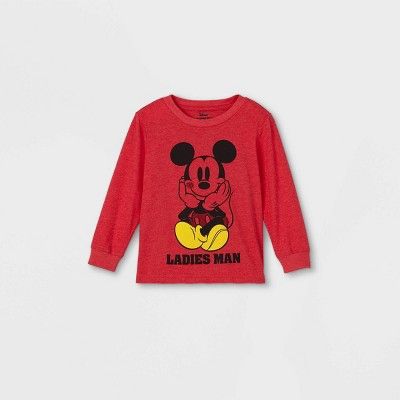 Toddler Boys' Mickey Mouse 'Ladies Man' Valentine's Day Long Sleeve Graphic T-Shirt - Red | Target