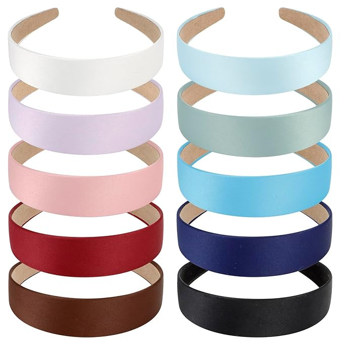 VELSCRUN Pink White Black Red Headband 10 Pack Satin Headbands for Women Girls Non Slip 1 Inch Wo... | Amazon (US)