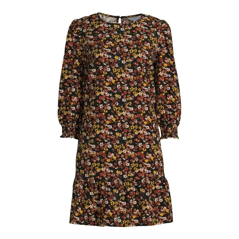 Time and Tru 3/4 Sleeve Floral Print Mini Dress, Womens | Walmart (US)