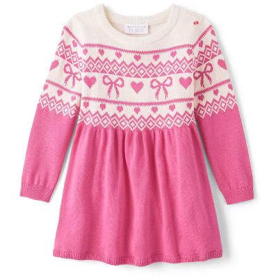 The Children's Place Toddler Girls Valentine's Day Long Sleeve Heart Sweater Dress Pink 4T | Target