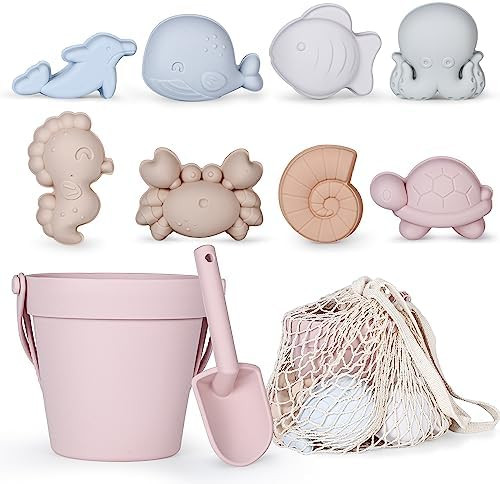 MarcZero 11Pcs Silicone Beach Toys,Modern Baby Beach Toys,Travel Friendly Beach Set,Silicone Buck... | Amazon (US)