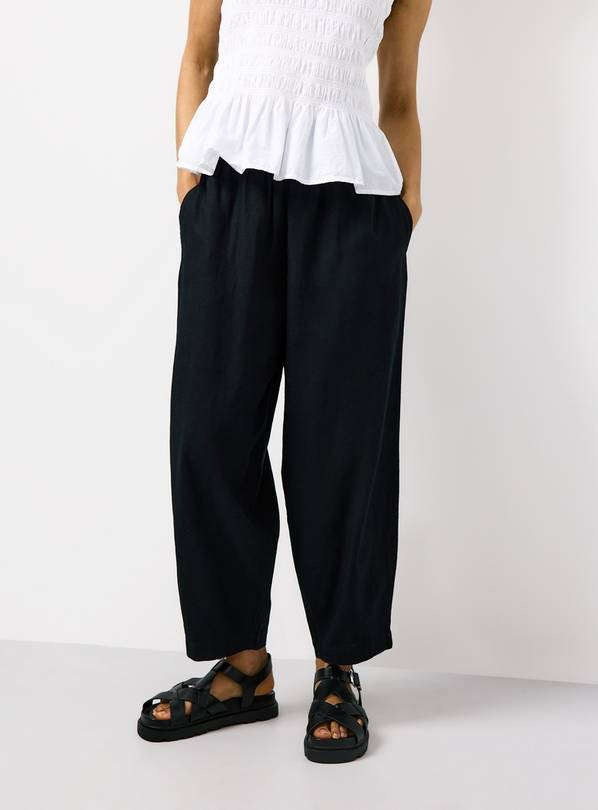 Black Linen Barrel Leg Trousers 10 | Tu Clothing