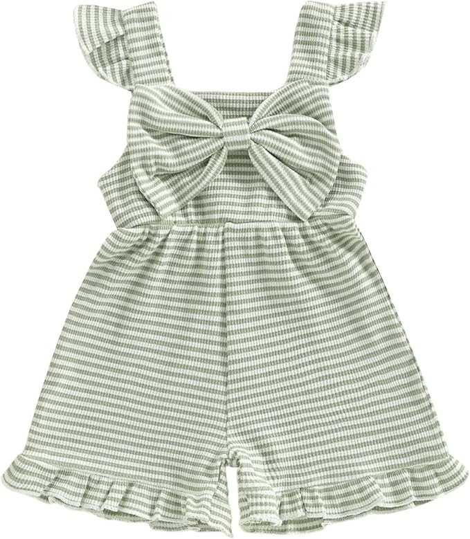 Toddler Girl Outfit Baby Summer Romper Cute Bow Sleeveless One Piece Jumpsuit Shorts Overalls Clo... | Amazon (US)