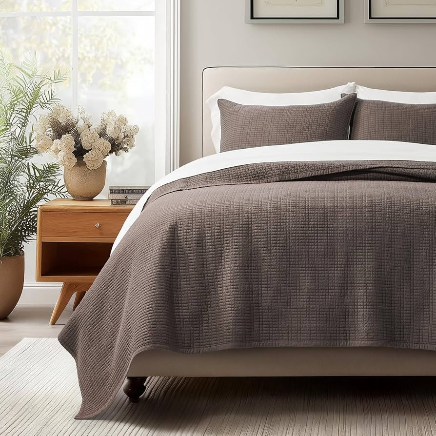 EverGrace 100% Cotton Quilt King Size, Pre-Washed Modern Grid Stitch Lightweight Bedspread Coverl... | Amazon (US)