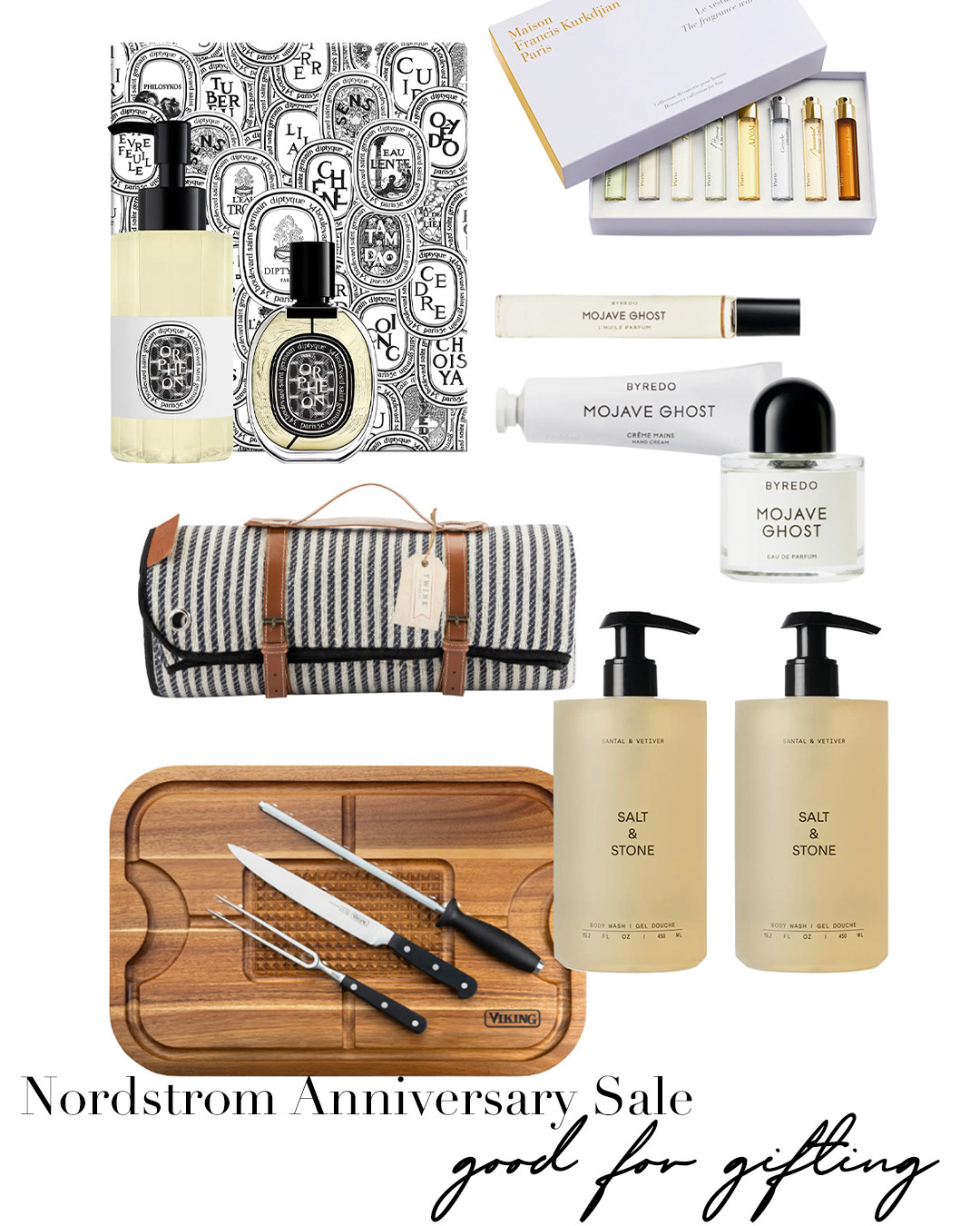 NORDSTROM ANNIVERSARY SALE PREVIEW
Thinking ahead…I like to have a few items on hand I think would be universally good for a last minute gift. Sets from Byredo, Le Labo, Diptyque, and Salt & Stone are always well received. Or, if I see something I know a friend would love, I’ll purchase it now and gift it later for a birthday or just because gift. Think about hostess gifts too…a beautiful carving board set or picnic blanket are great for the right occasion. 

 #LTKSeasonal #LTKHome #LTKSaleAlert