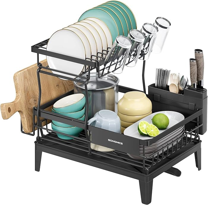 SONGMICS Dish Drying Rack, 2-Tier Dish Drainer for Kitchen Counter, 360° Rotatable and Extendabl... | Amazon (UK)