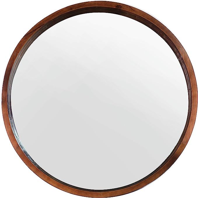 Mirrorize Mina Decorative Modern Wood Frame Round Mirror, 30" Diameter, Walnut Brown | Amazon (US)