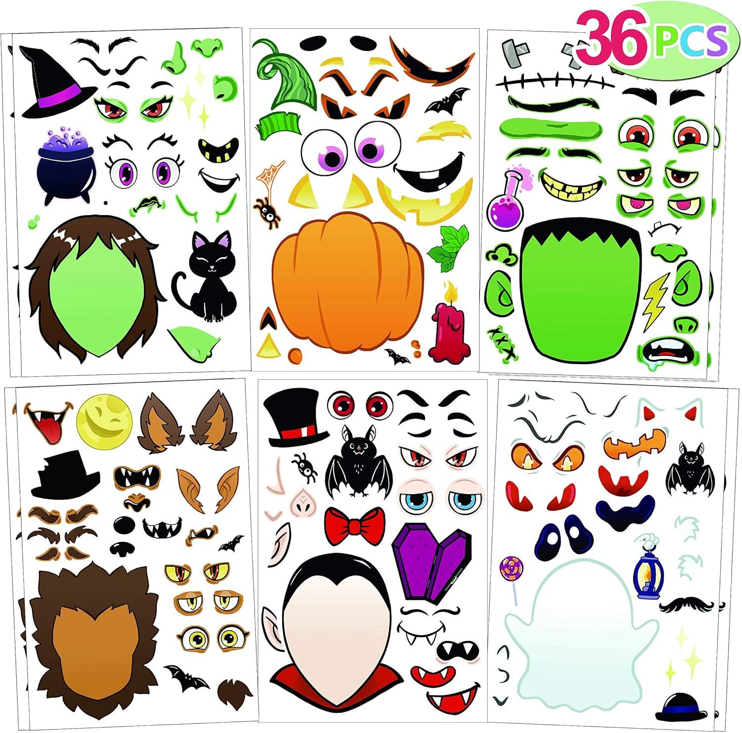 Amazon.com: JOYIN 36 PCS Make-a-face Sticker Sheets Make Your Own Halloween Characters Mix and Ma... | Amazon (US)