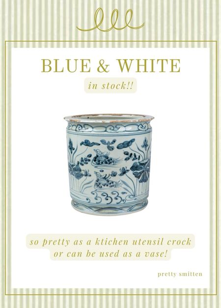 Blue and white pot - perfect for flowers or used as a kitchen crock.

#LTKover40 #LTKhome #LTKstyletip