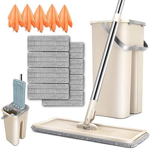Flat Squeeze Mop and Bucket Set with 8PCS Microfiber Pads Refills 180 Rotated Head Small Self-Wri... | Amazon (US)